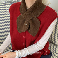 Korean Fashion Speckled Knit Cross Scarf Neck Warmer for Autumn/Winter