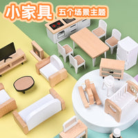 Miniature Dollhouse Furniture Set for Kids, Pretend Play Educational Toy for Bedroom and Living Room Scenes