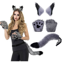 2025 New Faux Fox Fur Animal Tail Ears Bell Collar Halloween Costume Set