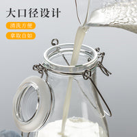 Glass Milk Juice Beverage Bottle with Handle for Storage and Fermentation