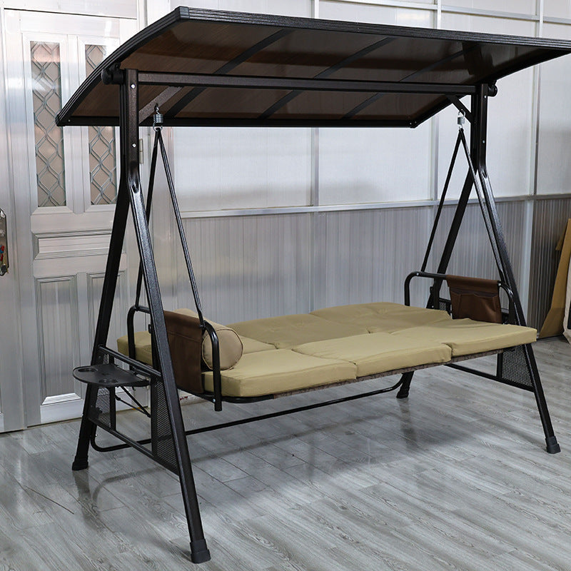 Outdoor Patio Swing Chair with Canopy, 3-Seater Garden Rocking Bench for Adults