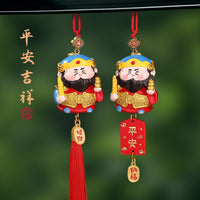 Chinese God of Wealth Car Hanging Ornament for Rearview Mirror, New Year Decoration Gift