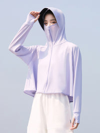 Women's Ice Silk Sun Protection Jacket with Hood and Black Visor, UV Protection Breathable Outdoor Coat