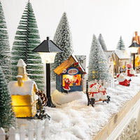 Christmas Village LED Light-Up Wooden House Ornaments with Snow and Trees for Holiday Decor