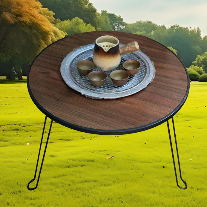 Outdoor Multifunctional Round Fire Pit Table for Tea, Charcoal BBQ, and Camping