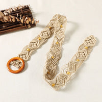 Korean Style Retro Hollow Beaded Rope Woven Waist Chain Belt for Women