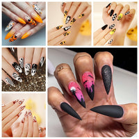 Halloween Stiletto Press-On Nails with Spooky Designs
