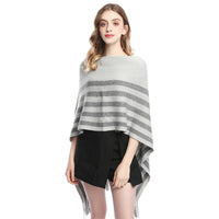 Women's Faux Cashmere Striped Tassel Poncho Sweater