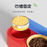 Elevated Ceramic Double Cat Bowl with Stand for Food and Water, Anti-Tip Pet Feeder for Neck Protection