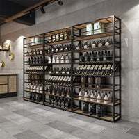 Minimalist Iron Wine Rack with Lights for Bar Commercial Use, Winery Display Shelf, Floor-standing Grape Beer Cabinet