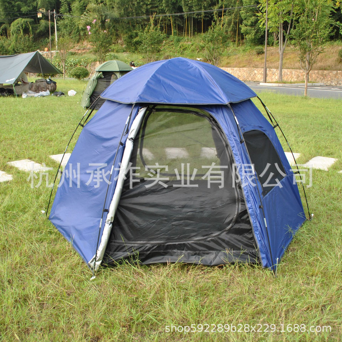 3-in-1 Waterproof UV Protection Double Layer Hexagonal Tent for 6 Person Outdoor Camping Family Leisure