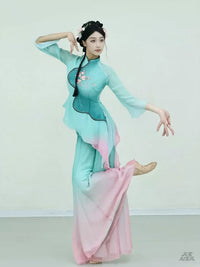 Jiaozhou Yangko Dance Costume for Women, Elegant Classical Dance, Lotus Fan Dance Performance Outfit