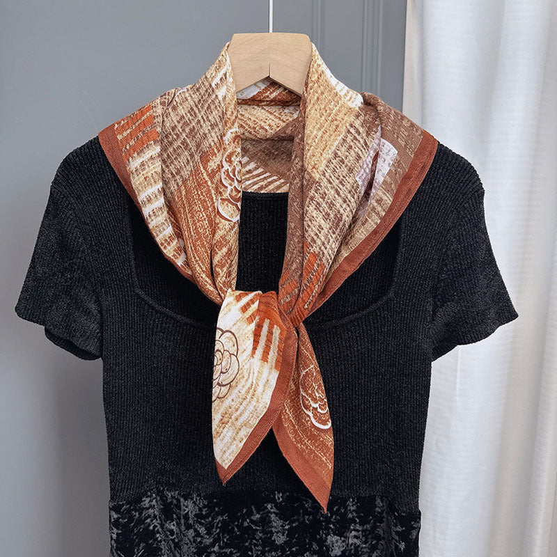 Velvet Square Scarf for Women, Soft Warm Fashion Scarf with Camellia and Horse Prints
