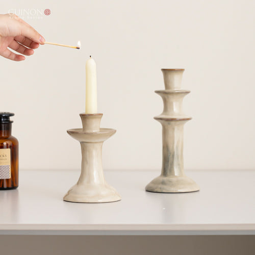 Guilong Wabi-Sabi Style Kiln-Fired Bamboo Joint Ceramic Candle Holder for Home Decor & Photography