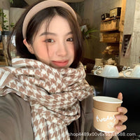 Women's Houndstooth Plaid Scarf, Thickened Warm Korean Style for Autumn/Winter