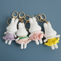 Handmade Crocheted Bunny Keychain with Floral Outfit