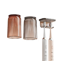 Magnetic Toothbrush Holder with Inverted Mouthwash Cups, Wall-Mounted, Punch-Free, Drainage Design for Family Bathroom