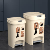 Cream Style Pedal Trash Can with Lid for Kitchen Living Room Bedroom, Large Capacity Odor-Proof Cute Cat Pattern