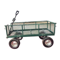 Outdoor Garden Utility Cart with Steel Mesh Sides, 4-Wheel Heavy-Duty Wagon for Yard and Warehouse Transport