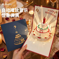 NUBABI 3D Pop-Up Birthday Cake Greeting Card with Light & Music, Happy Birthday Gift Card
