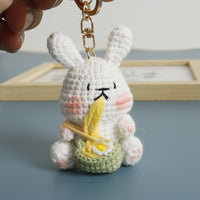 Hand-Knitted Noodle Rabbit/Bear Plush Keychain Charm
