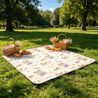 Portable Outdoor Camping Picnic Mat with Cute Shiba Inu Pattern, Moisture-proof and Machine Washable