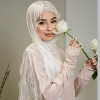 Malaysian Spring/Summer Crinkled Shimmer Chiffon Scarf with Ruffled Edge, Solid Color Breathable Headscarf