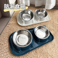 Double Cat Bowl Set with Stainless Steel Food and Water Bowls, Spill-Proof, Tilted Design for Pets
