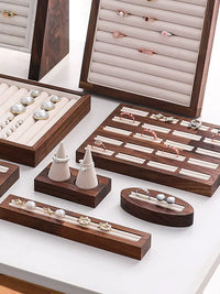 Walnut Wood Ring Display Tray with Velvet Base for Jewelry Photography and Storage