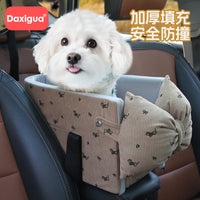 Pet Car Seat Console Bed for Small Dogs and Cats, Corduroy Bowknot Design