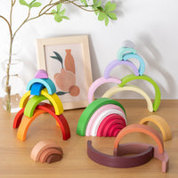 Wooden Rainbow Stacking Blocks for Toddlers, Educational Color Recognition Arch Building Toy