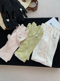 Camellia UV Protection Driving Gloves for Women, Breathable Cotton Touchscreen Sunscreen Gloves