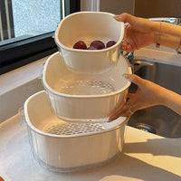 Double-Layer Drain Basket for Fruits and Vegetables, PP Material, Multi-functional Storage and Washing