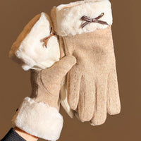 Women's Plush Bowknot Winter Warm Touchscreen Gloves for Cycling & Cold Weather