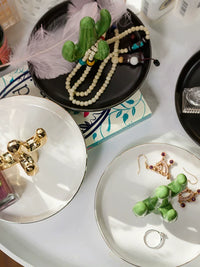 Nordic Style Ceramic Cactus Jewelry Holder Ring Dish for Dresser and Desktop Decor