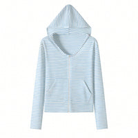 Women's Summer Tencel Sun Protection Cardigan Breathable Ice Silk Striped Long Sleeve Top