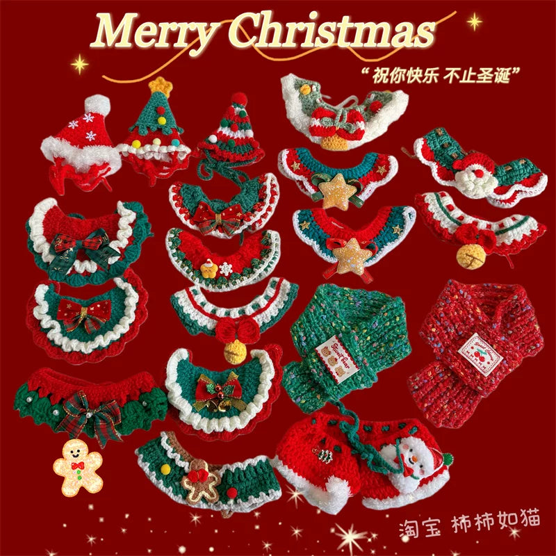 Christmas Pet Scarf and Hat Set for Cats and Dogs - Festive Reindeer and Snowman Designs