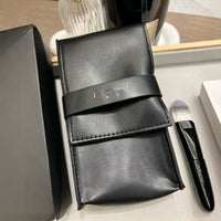 YS Saint 3-Piece Portable Makeup Brush Set with Leather Pouch for Blush, Foundation, and Lip