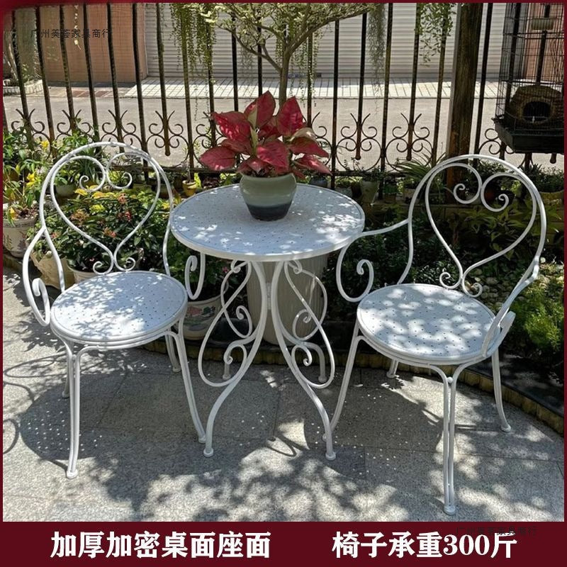 Outdoor Patio Bistro Set, Wrought Iron Round Table and Chairs for Balcony Garden Cafe