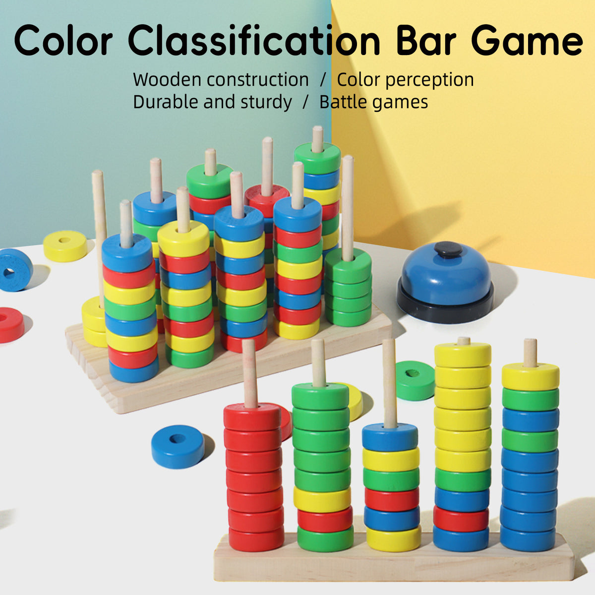 Wooden Rainbow Stacking Rings Educational Toy for Toddlers