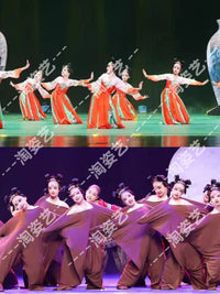 Girls' Tang Dynasty Tri-Color Glaze Performance Dress with Headpiece, Classical Hanfu Style