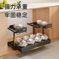 Under Sink Expandable Pull-Out Organizer Rack Double Layer Storage Shelf for Kitchen Cabinet