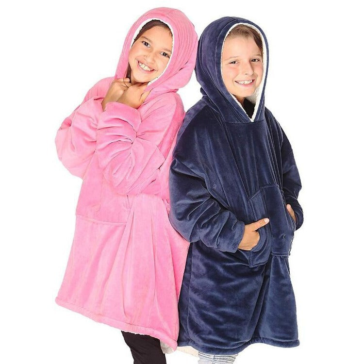Kids' Wearable Blanket Hoodie, Soft Fleece TV Blanket for Lounging and Warmth