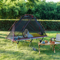 Outdoor Single Person Elevated Camping Tent with Mosquito Net, Portable Aluminum Alloy Folding Bed, Windproof & UV-Resistant for Fishing