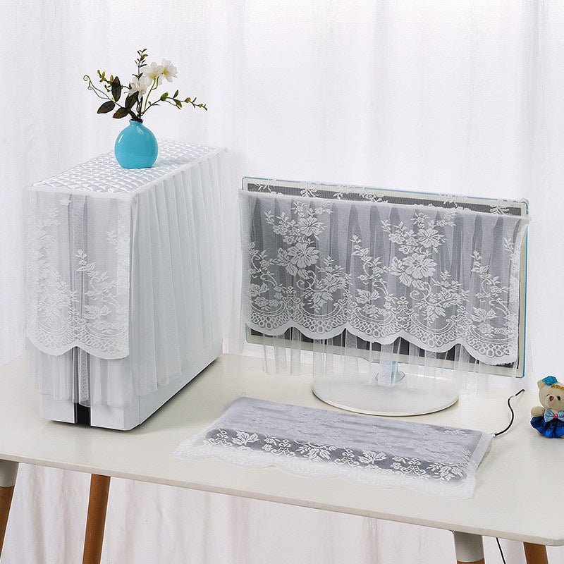 Lace Fabric Computer Monitor Dust Cover Set for All-in-One Desktop PCs, 17-23 Inch Universal