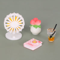Miniature Dollhouse Fan Model and Vase Ornament Set for DIY Summer Scene Decoration