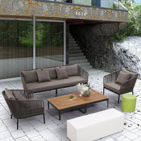 Outdoor Rattan Sofa Set with Coffee Table for Patio Garden Balcony