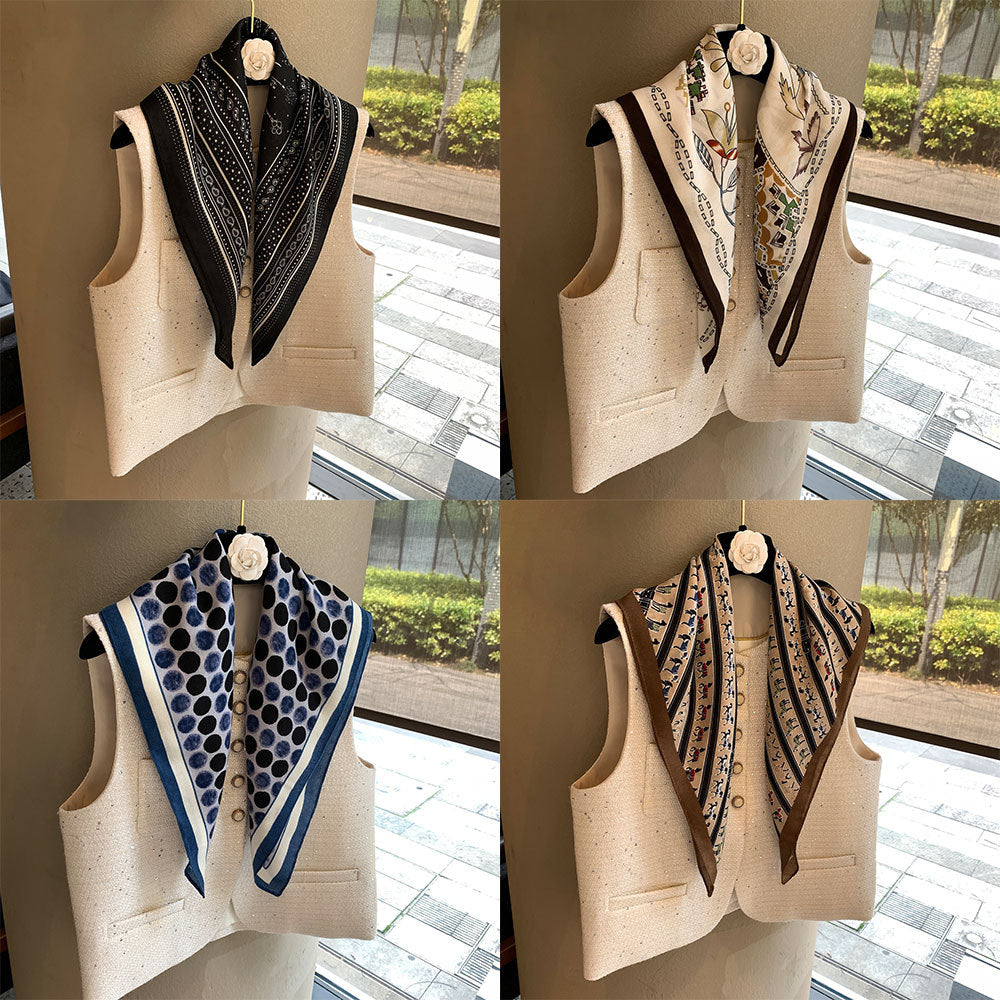 Herringbone Silk Scarf for Women, Versatile Decorative Shawl with Fashion Print