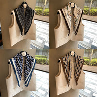 Herringbone Silk Scarf for Women, Versatile Decorative Shawl with Fashion Print