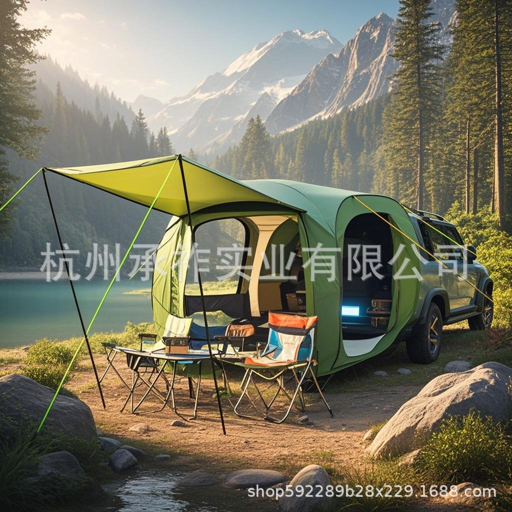 Instant Pop-Up Car Tailgate Tent with Awning for Camping and Road Trips